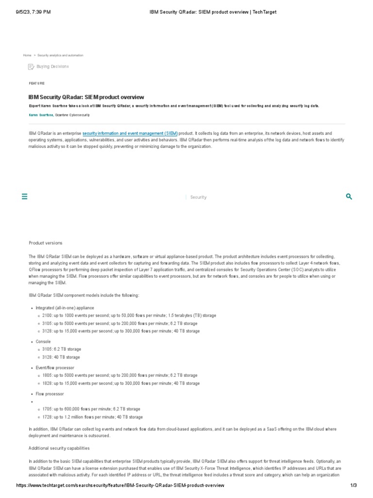 IBM Security QRadar - SIEM Product Overview - TechTarget | PDF
