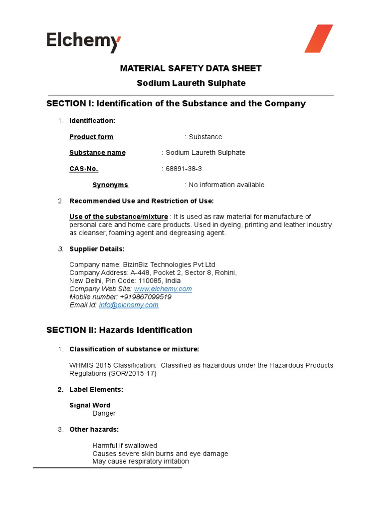 SLES MSDS Elchemy PDF Firefighting Personal Protective Equipment