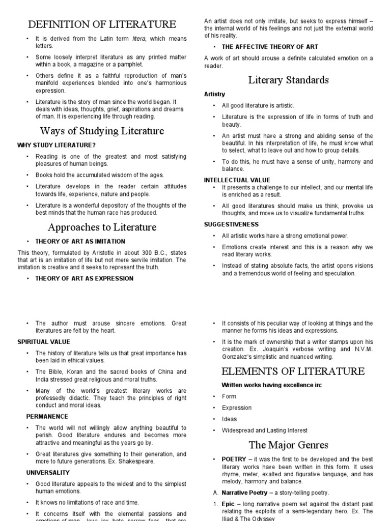 Definition of literature pdf poetry thought