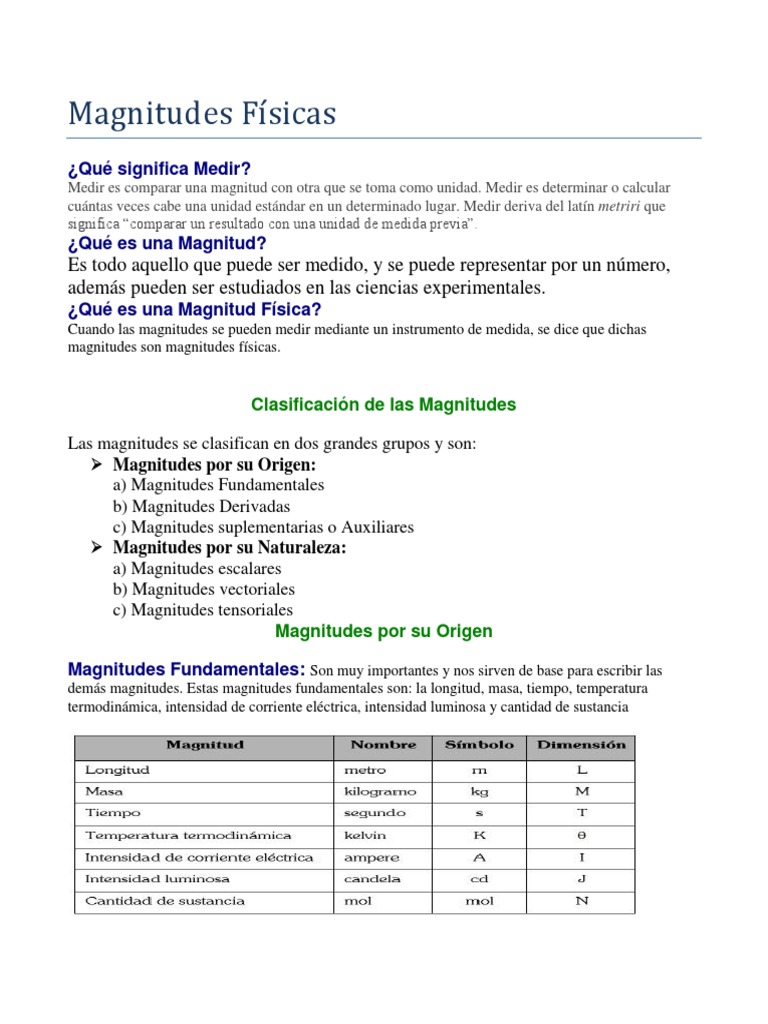 Clasificación de Magnitudes Físicas | PDF | Sistema Internacional de ...