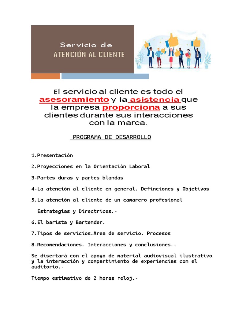 Atención al Cliente en el Servicio Horeca | PDF | Crecimiento personal ...