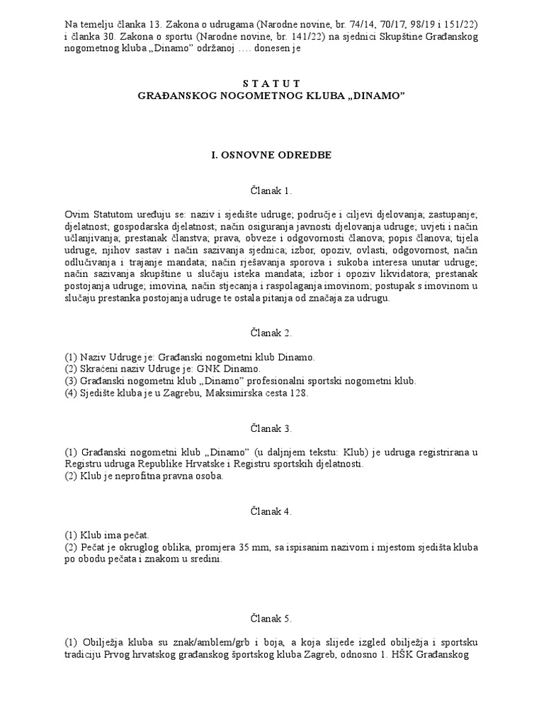 GNK Statut Prijedlog | PDF