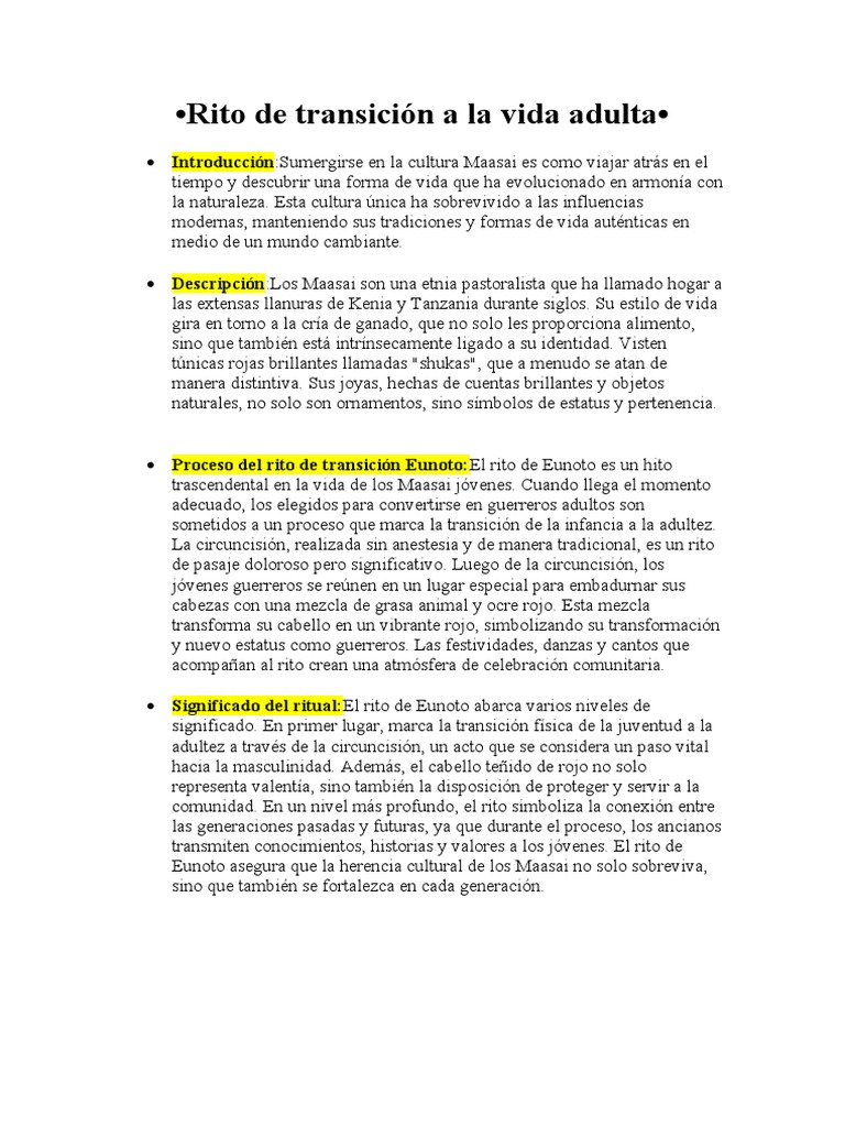 Rito de Pasaje Maasai: Eunoto | PDF