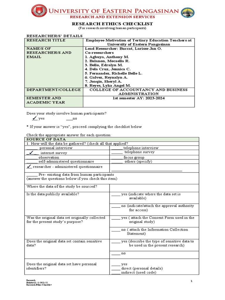 Research Ethics Checklist | PDF | Informed Consent | Psychology