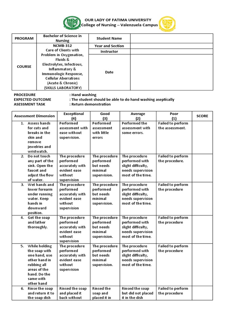 Nursing ncm312 sl rubrics surgical scrubbing gowning and gloving
