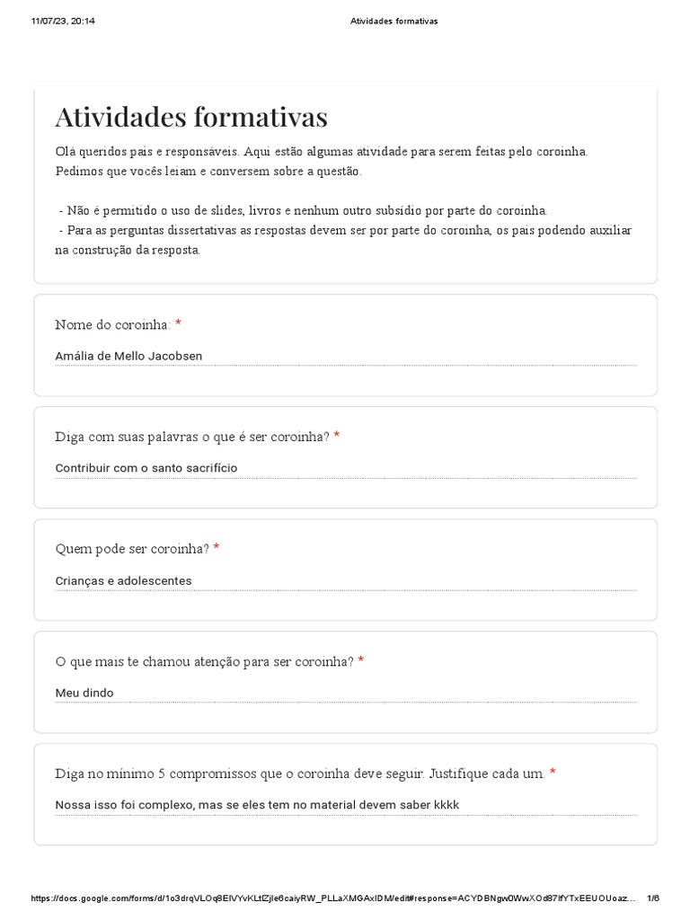 Atividades formativas formul rios google pdf missa liturgia