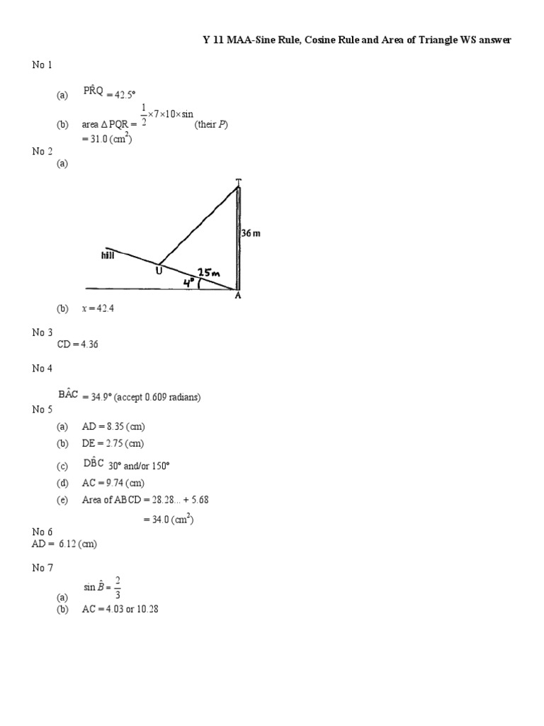 Sine and Cosine Rule Worksheet Answers | PDF | Lie Groups | Rotation