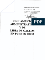 Reglamento Administrativ y de Lidia de Gallos en Puerto Rico