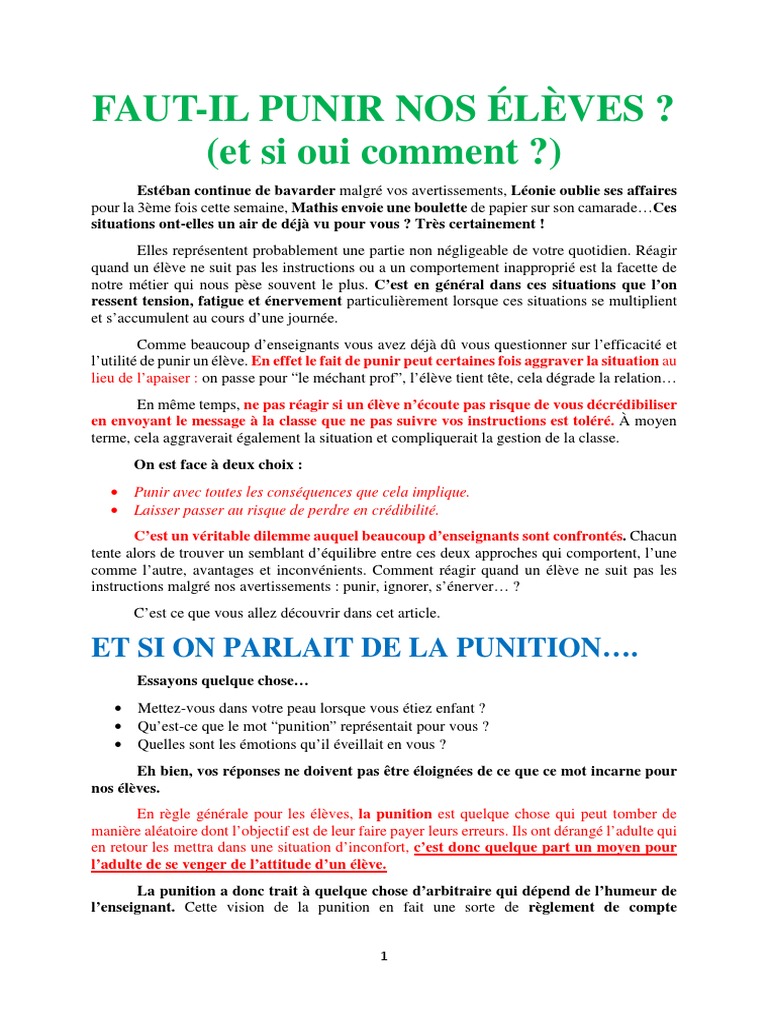 Punir ou enseigner : un dilemme éducatif | PDF | Émotions | Risque