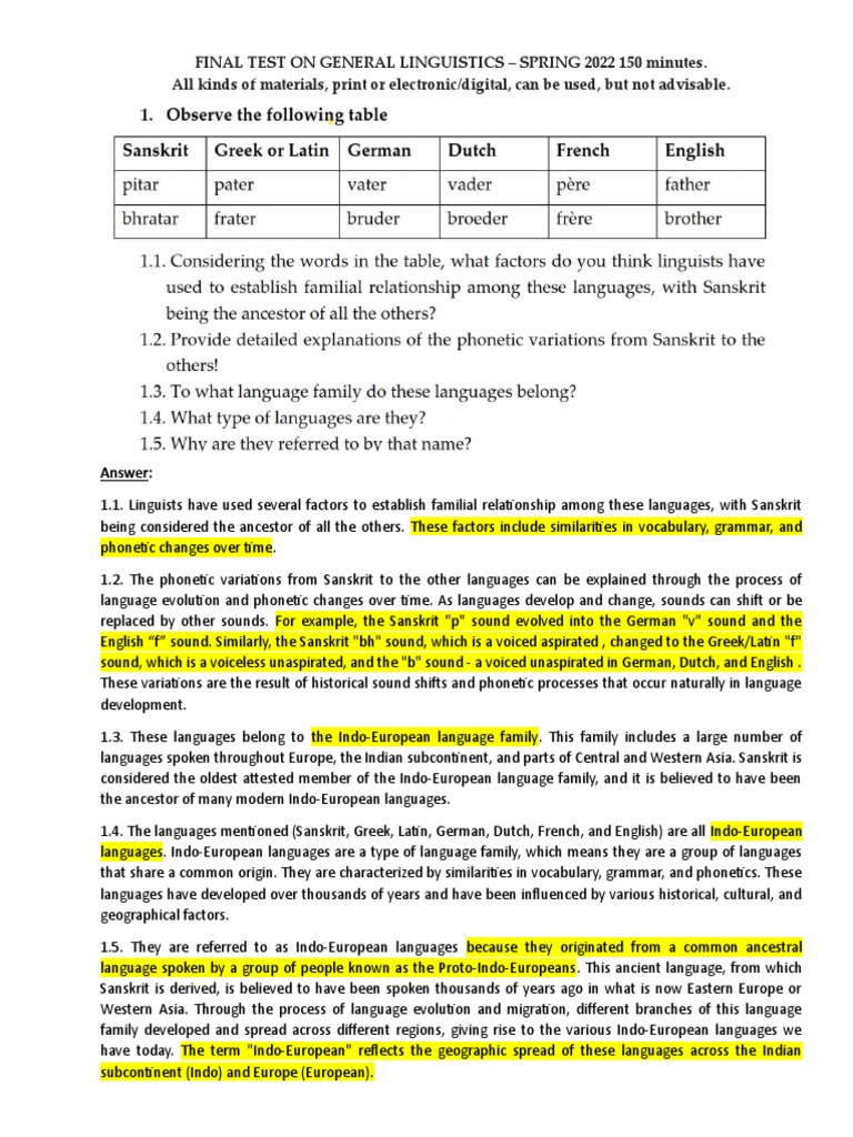 Final Test On General Linguistics Pdf Ambiguity Sanskrit