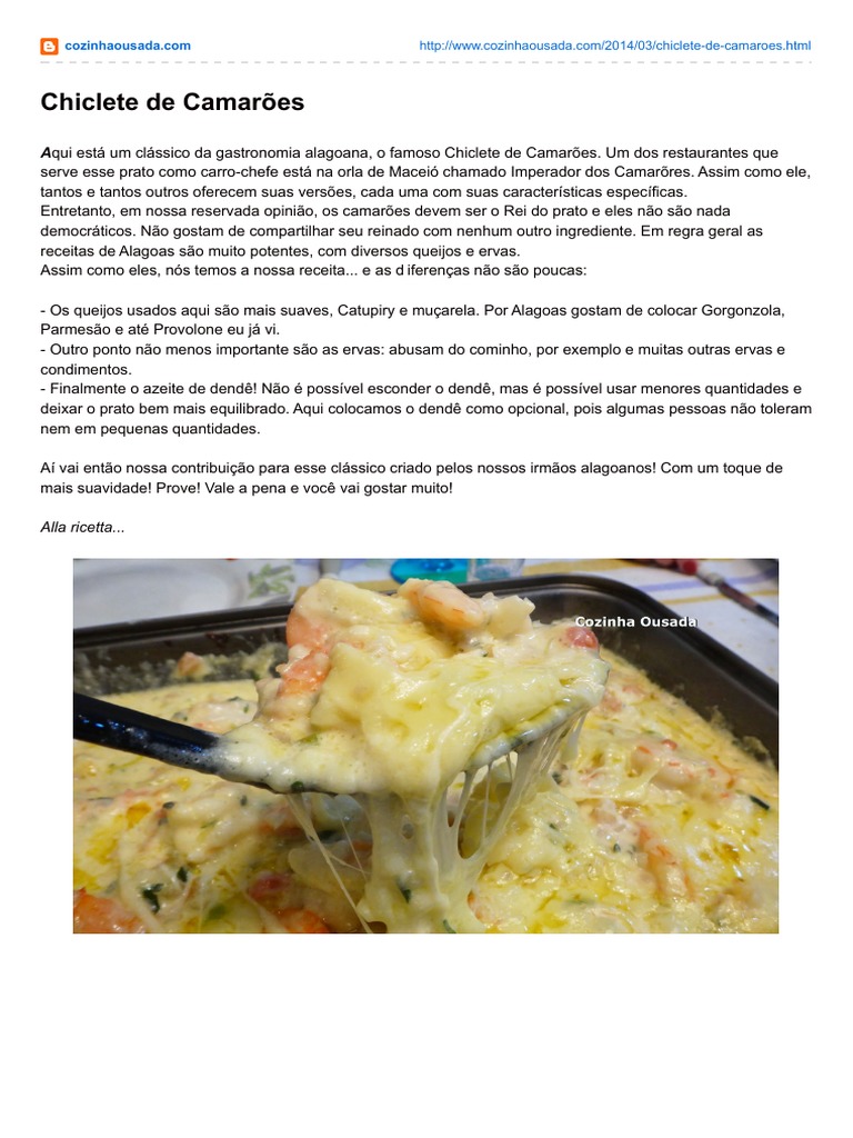 Receita de Chiclete de Camarão Maceió | PDF | Queijo | Caldo