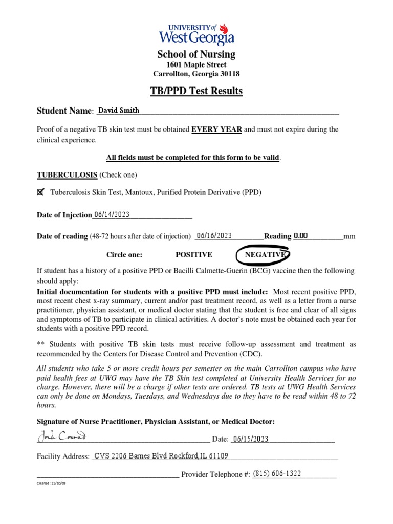 Ga TB Test FormDavid | PDF