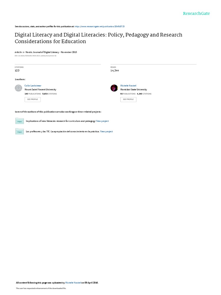 Digital Literacy and Digitalliteracies - Policy Pedagogy | PDF | Blog ...