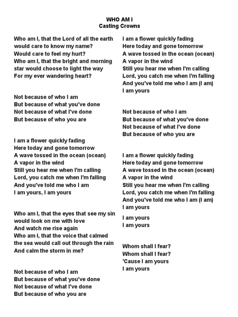 Who am i lyrics pdf