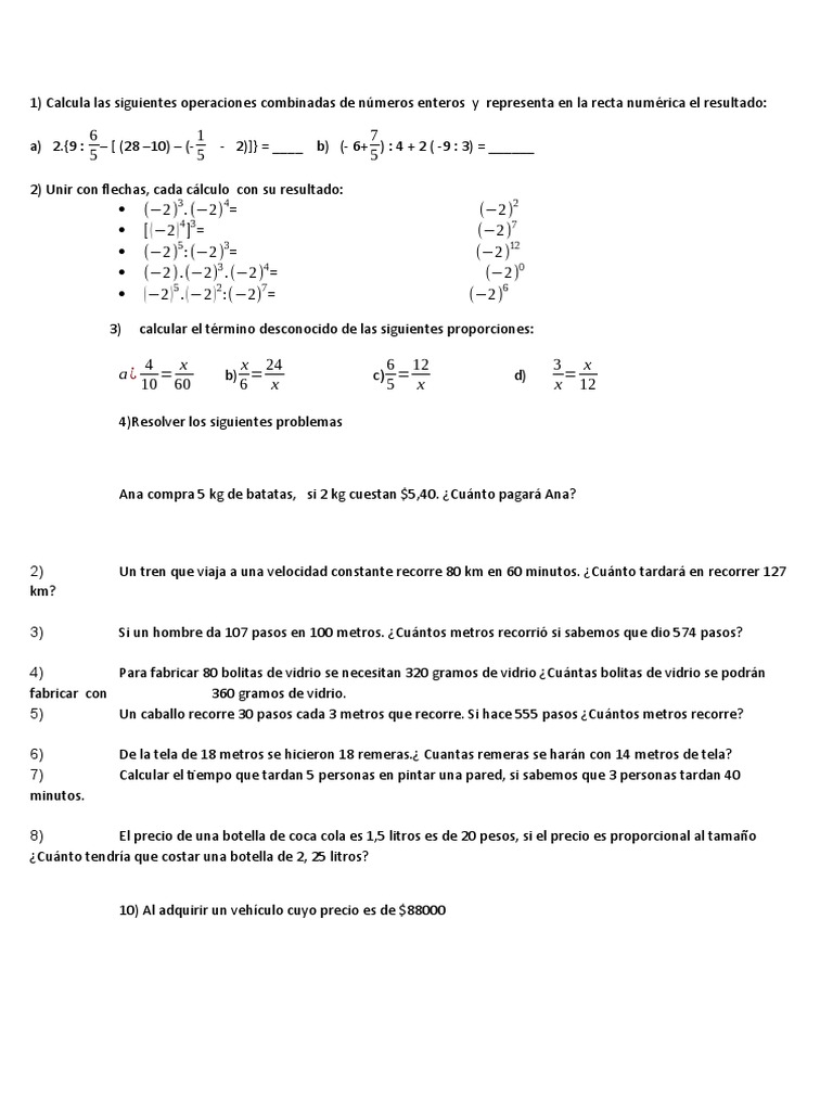 Operaciones y Problemas Matemáticos | PDF
