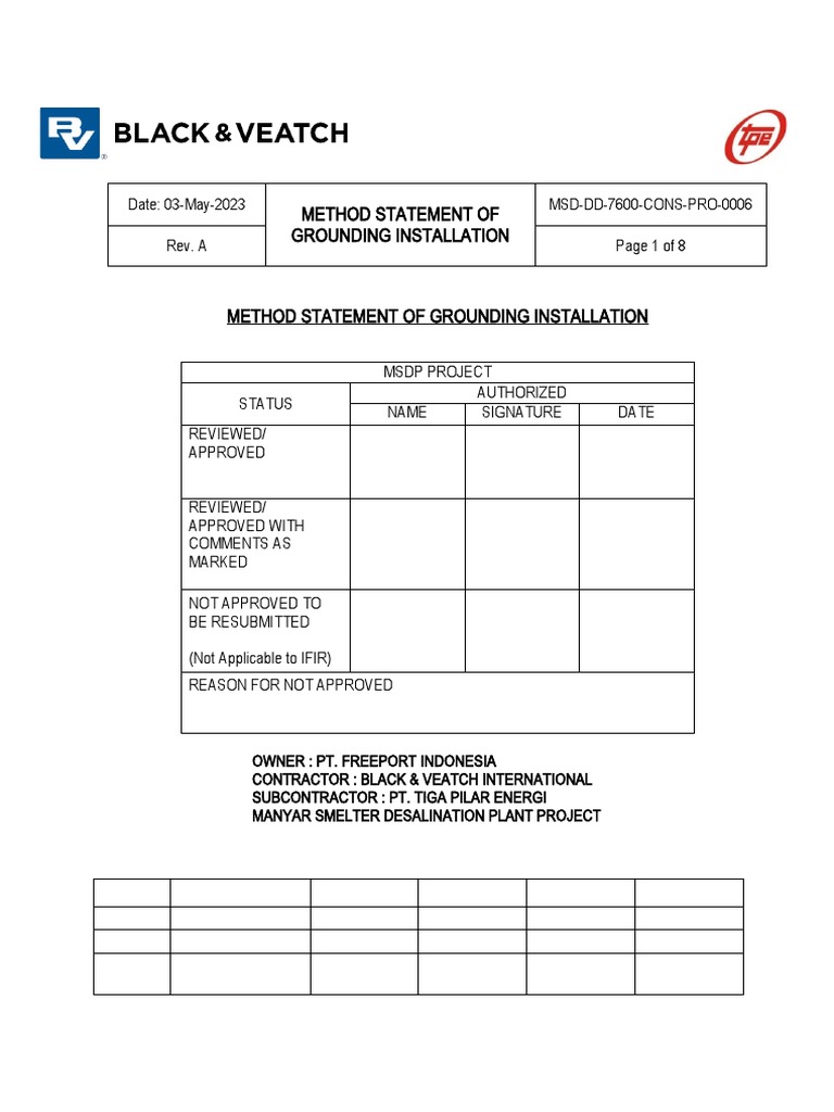 Grounding Installation Method Statement | PDF | Electrical Wiring ...