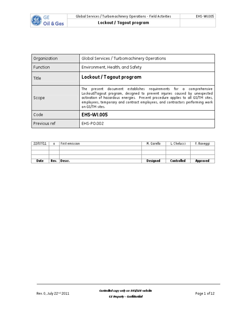 GE Oil & Gas Lockout/Tagout Guide | PDF | Physical Sciences