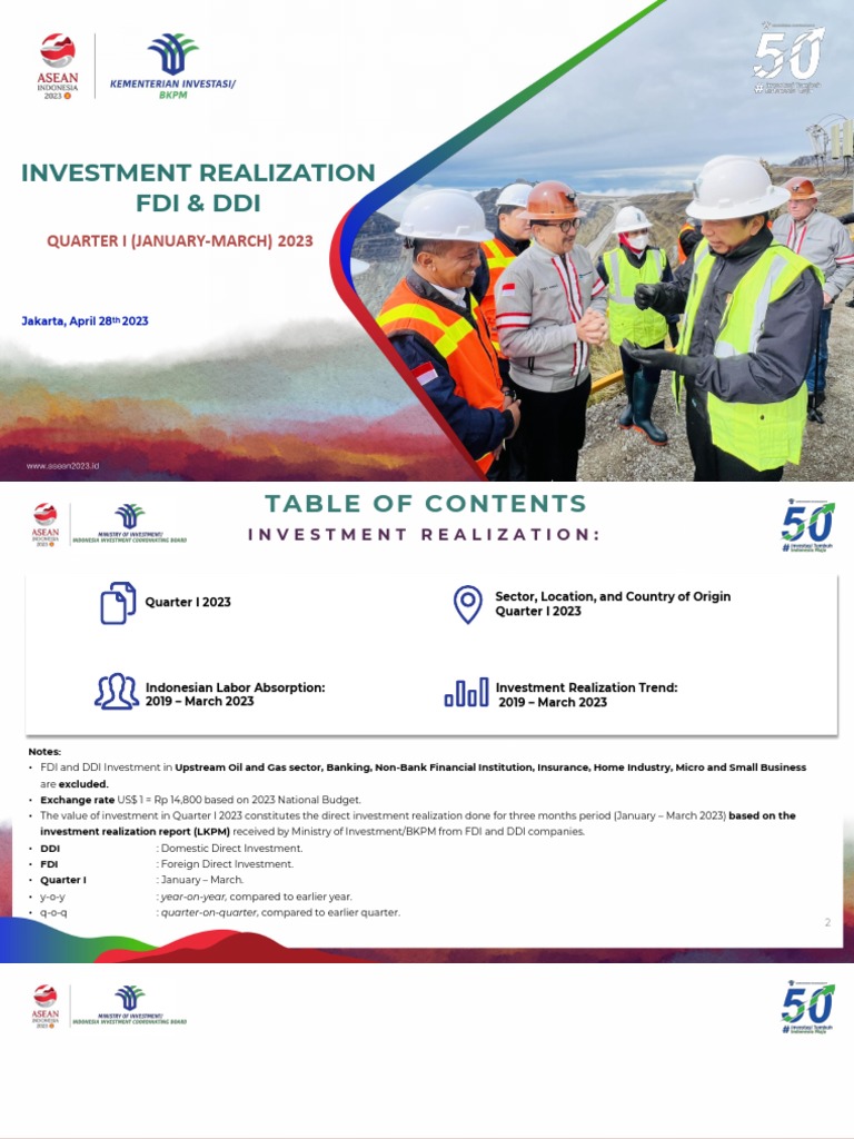 Paparan Realisasi Investasi Triwulan I 2023 Bahasa Inggris PDF