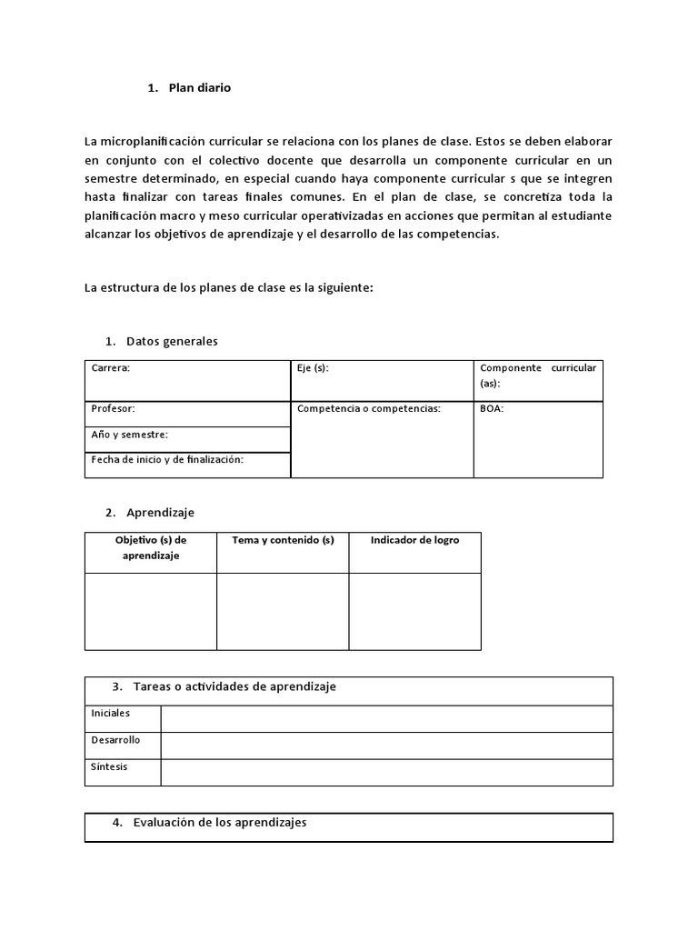 Estructura de un Plan Diario de Clase | PDF | Crecimiento personal y ...