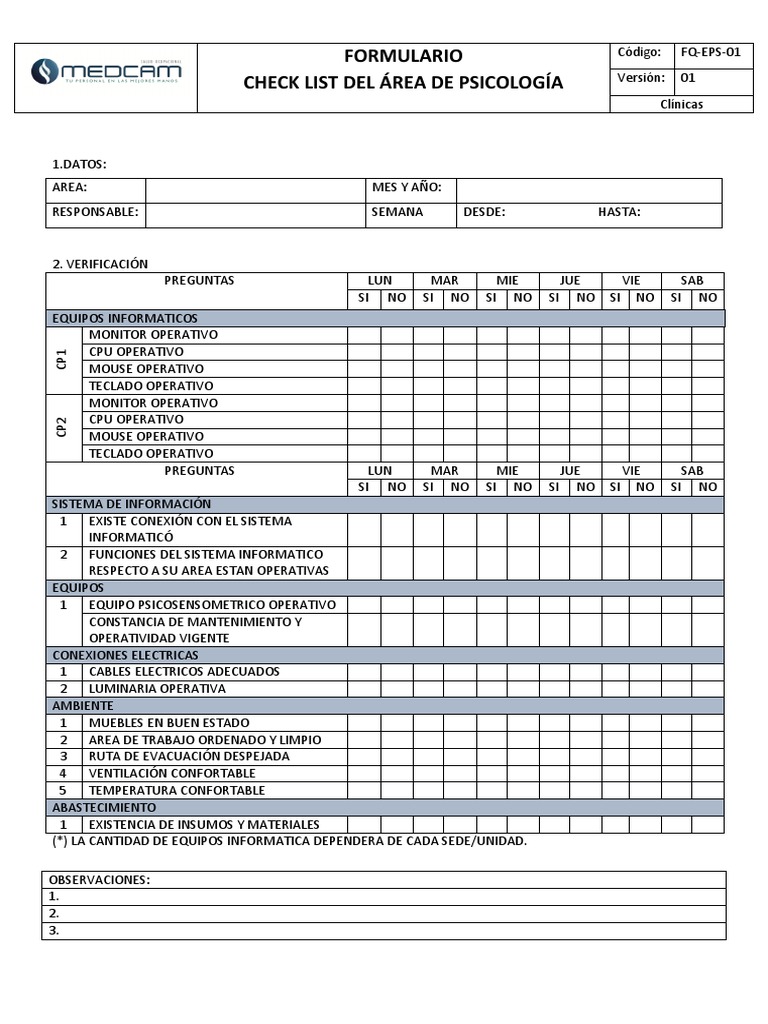 Check List Psicología 2023 | PDF