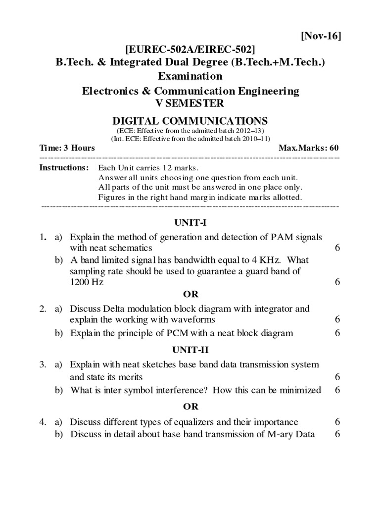 Digital Communications Exam Guide | PDF | Modulation | Electronic ...