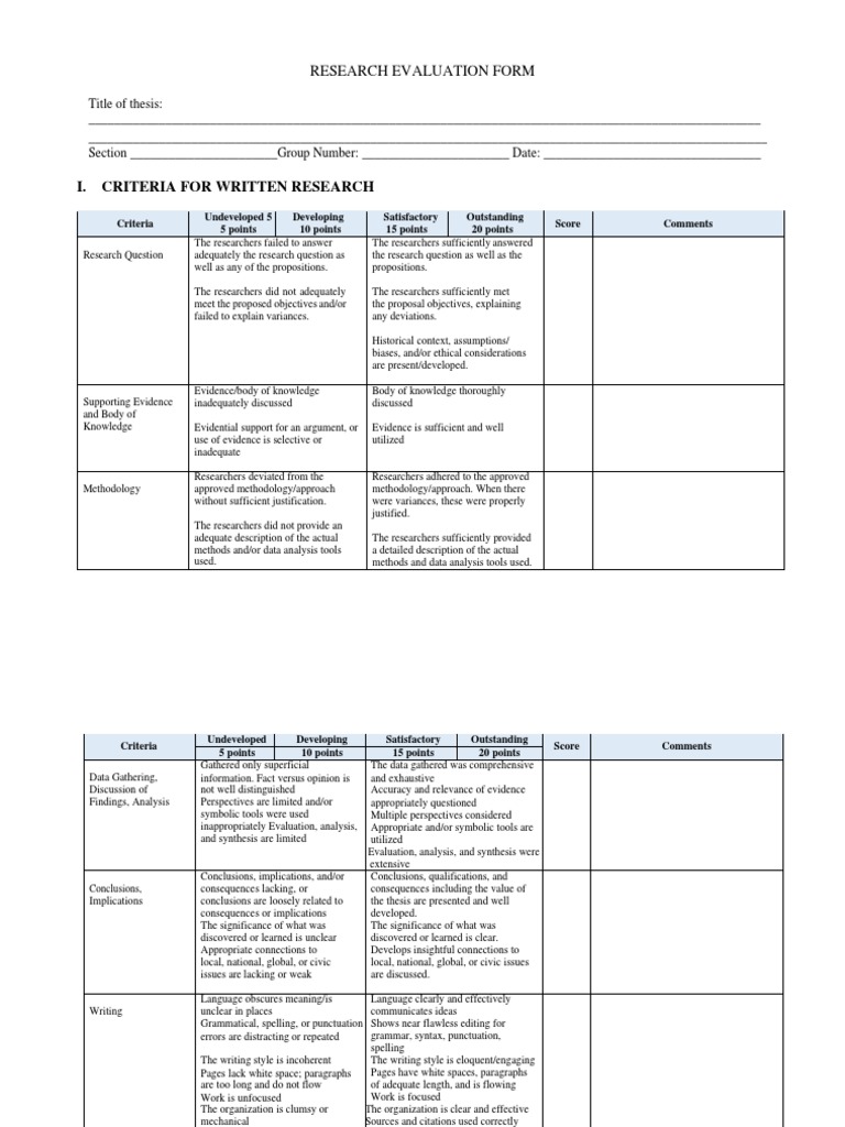 Research Defense Evaluation Criteria | PDF | Evidence | Methodology