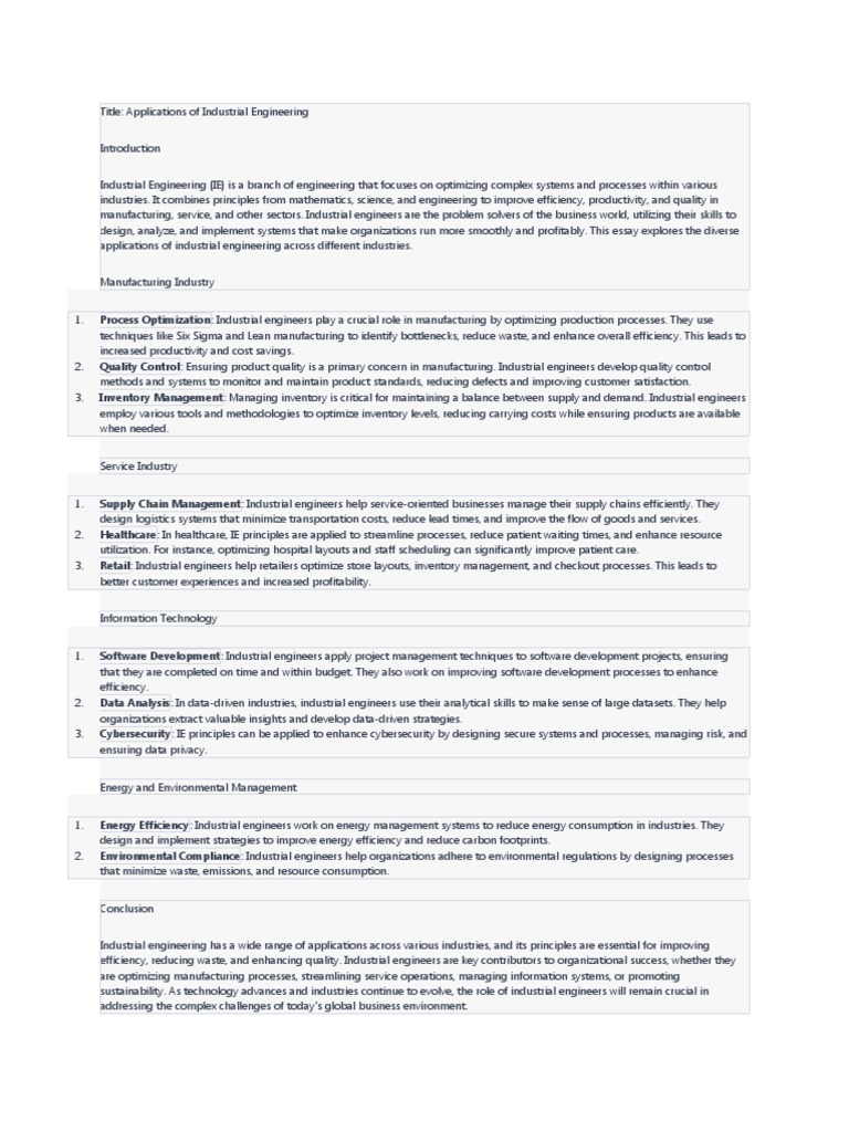 Applications of Industrial Engineering PDF