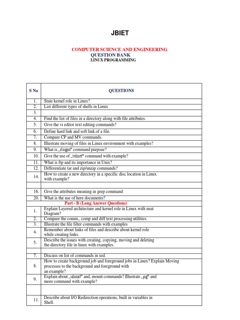Linux Programming Question Bank | PDF