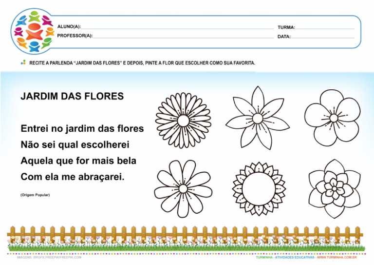 Atividade Educativa Creche Parlenda Jardim Das Flores Coordenacao ...