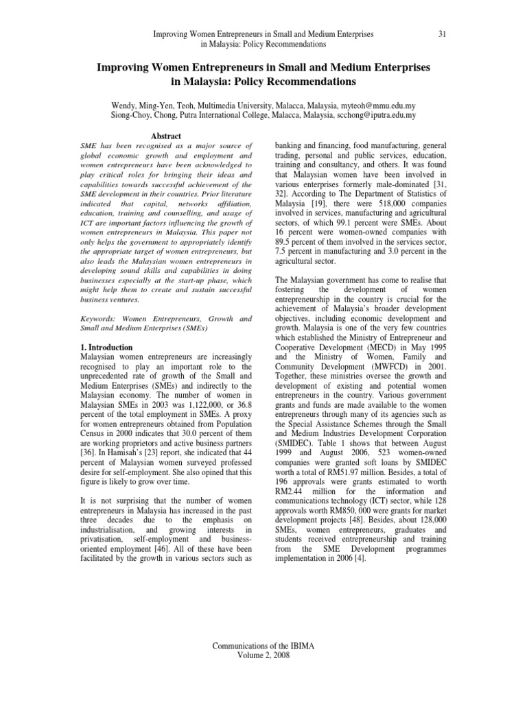 Enhancing Women Entrepreneurs in Malaysia | PDF | Entrepreneurship ...
