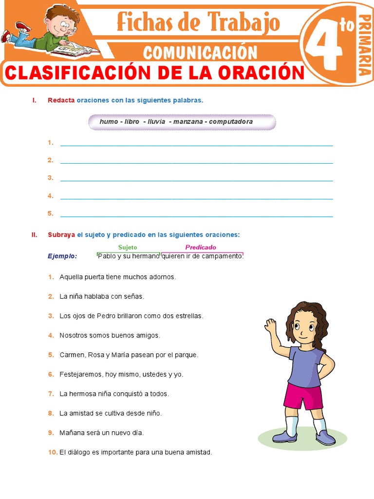 Clasificación de La Oración para Cuarto Grado de Primaria | PDF ...