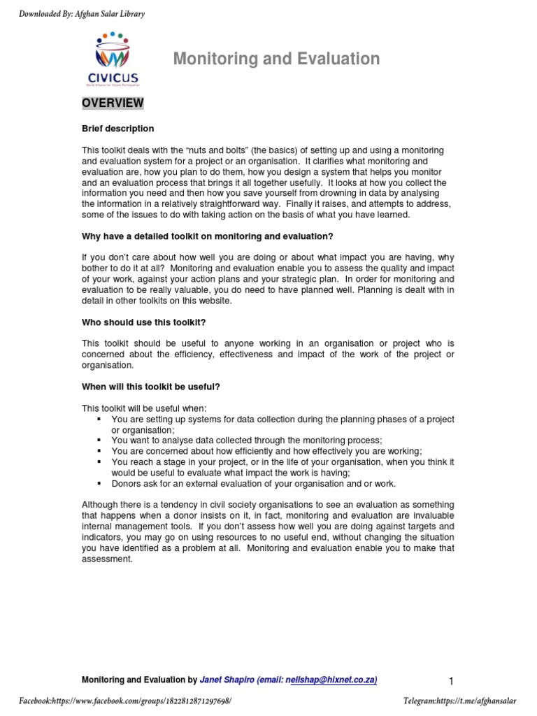 Monitoring and Evaluation PDF Evaluation Quantitative Research