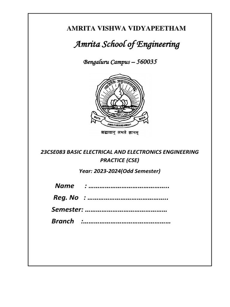 23cse083 Eee Lab Manual PDF Fuse (Electrical) Power Supply
