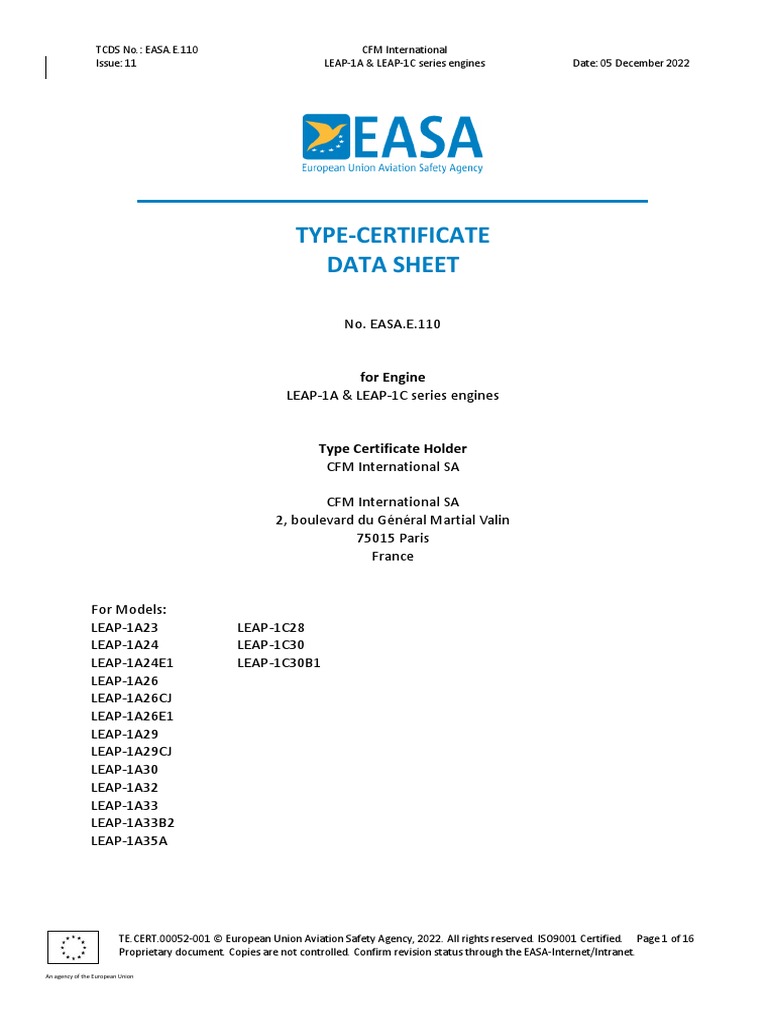 EASA Type Certificate for LEAP Engines | PDF | Engines | Aviation