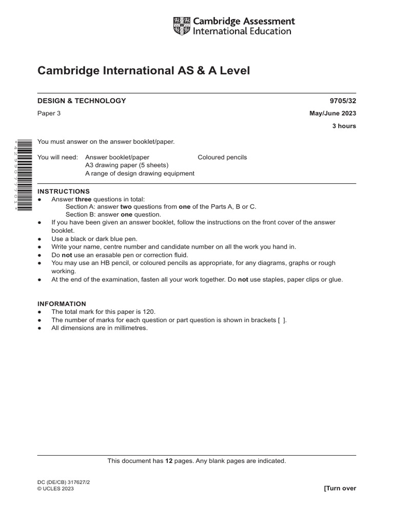 A Level Design & Technology 9705 Paper 3 | PDF | Design