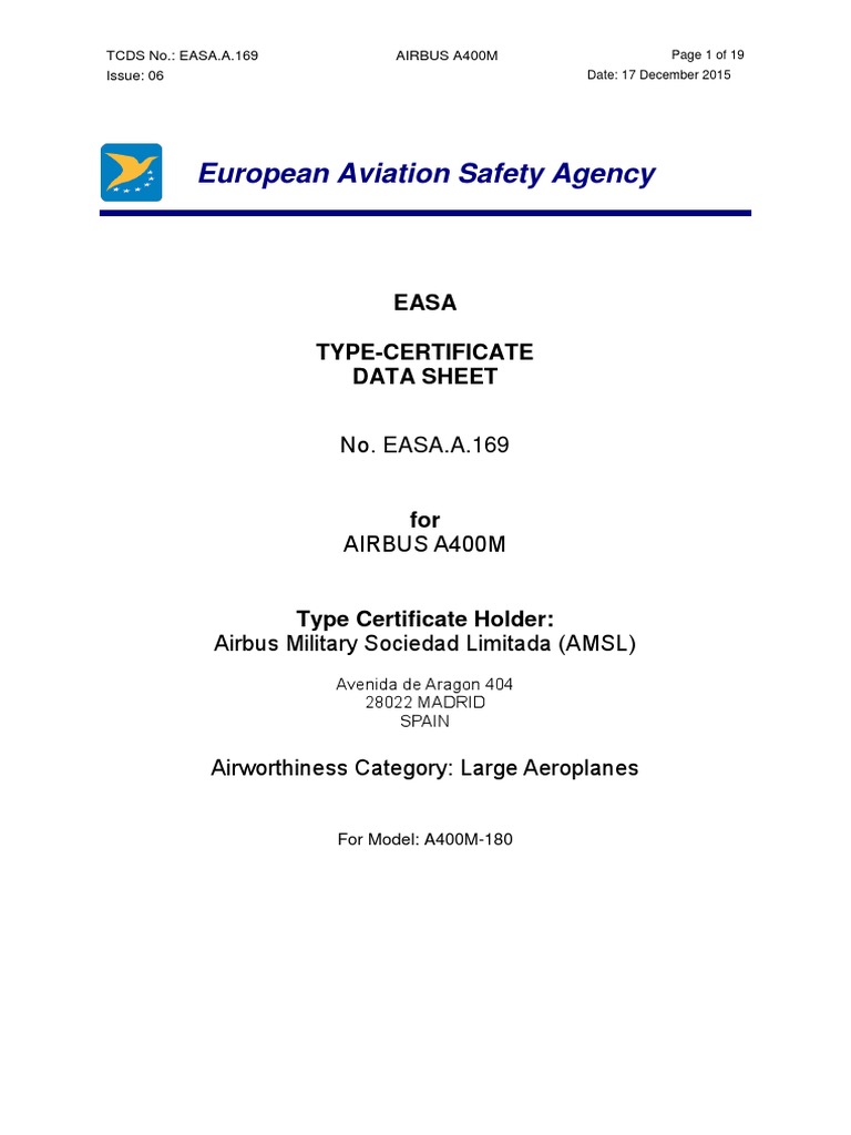 EASA Type Certificate Data Sheet A400M | PDF | Jet Fuel | Airplane