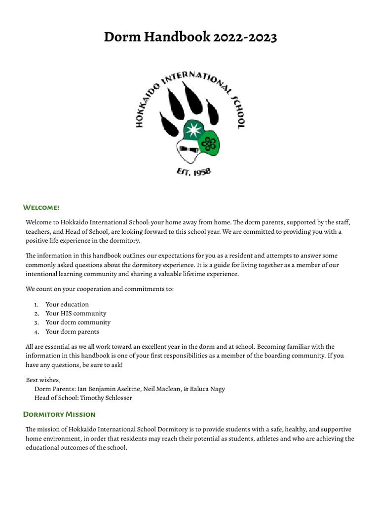 Dorm Handbook 20222023 PDF Dormitory Lunch