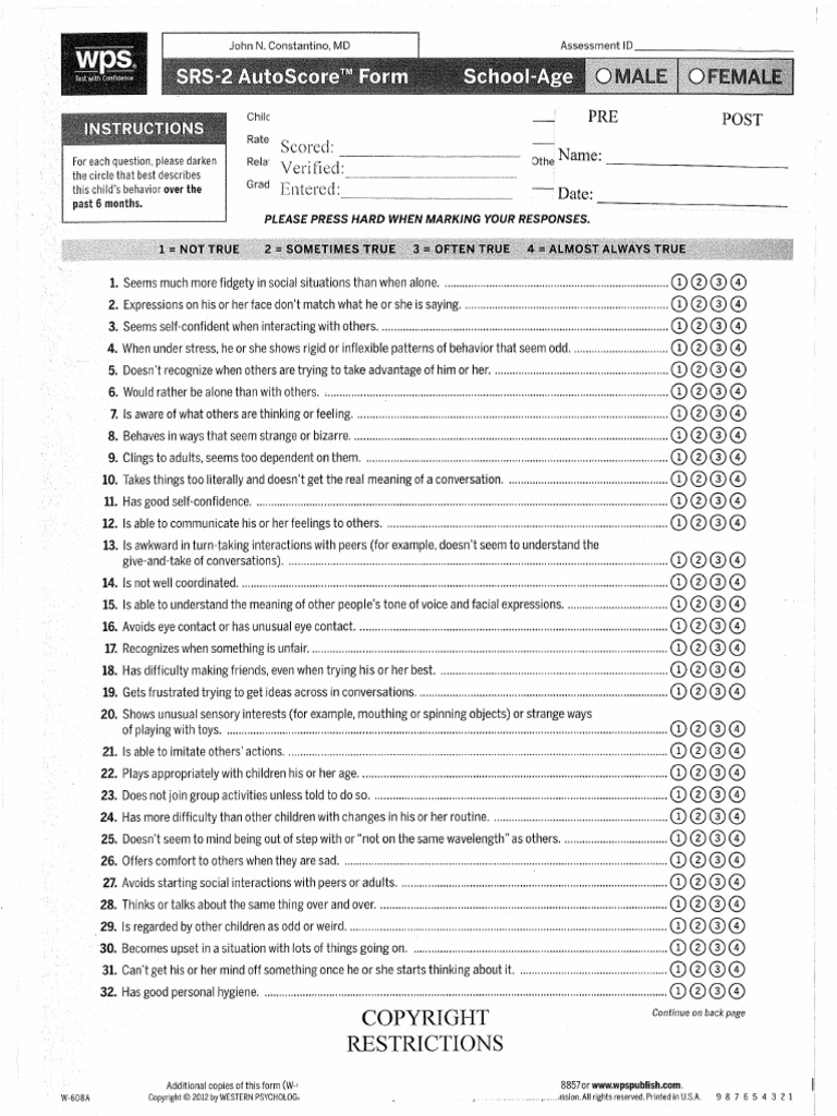 1 - Social Resposiveness Scale 2 - Parent (SRS-2) - COPYRIGHT ...