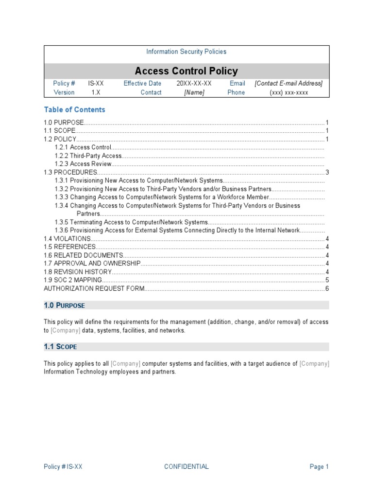 Access Control Policy Template Download Free PDF Access Control Access Control Policy Template Download Free PDF Access Control