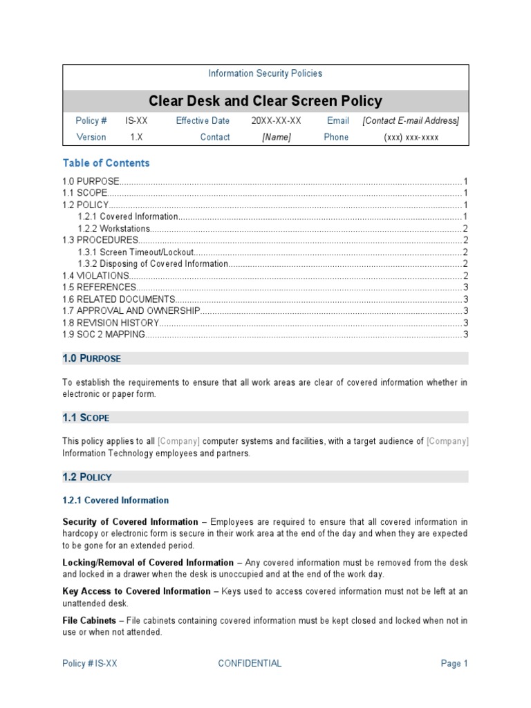 Clear Desk and Screen Policy Overview | PDF | Desk | Information Technology