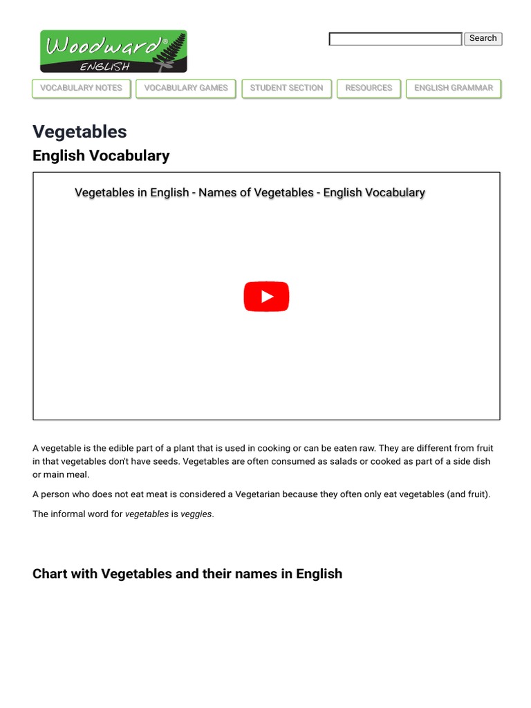 English Vegetable Vocabulary List | PDF | Zucchini | Vegetables