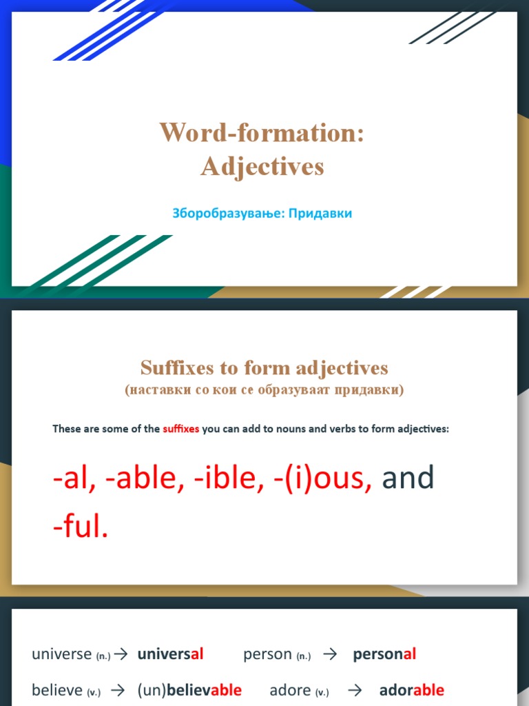 Adjective Formation-Lesson | PDF | Language Arts & Discipline