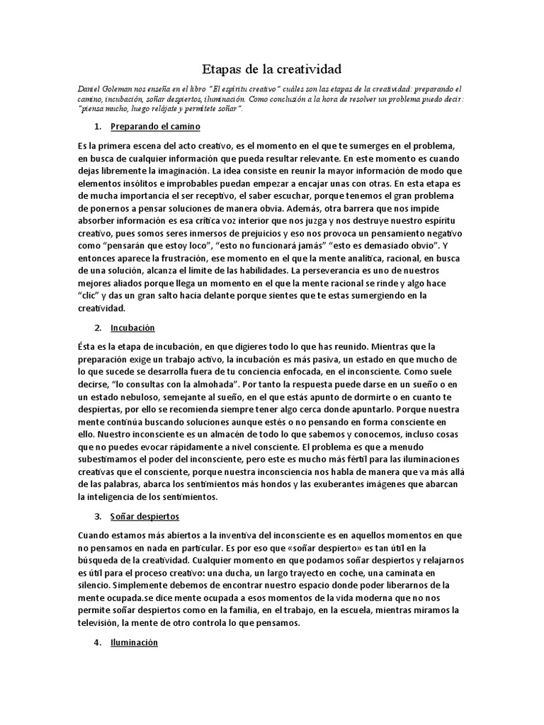 Etapas del Proceso Creativo | PDF | Creatividad | Mente inconsciente