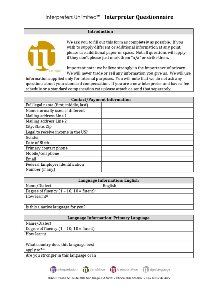 Interpreter - Questionnaire 09 2017 | PDF | Language Interpretation ...