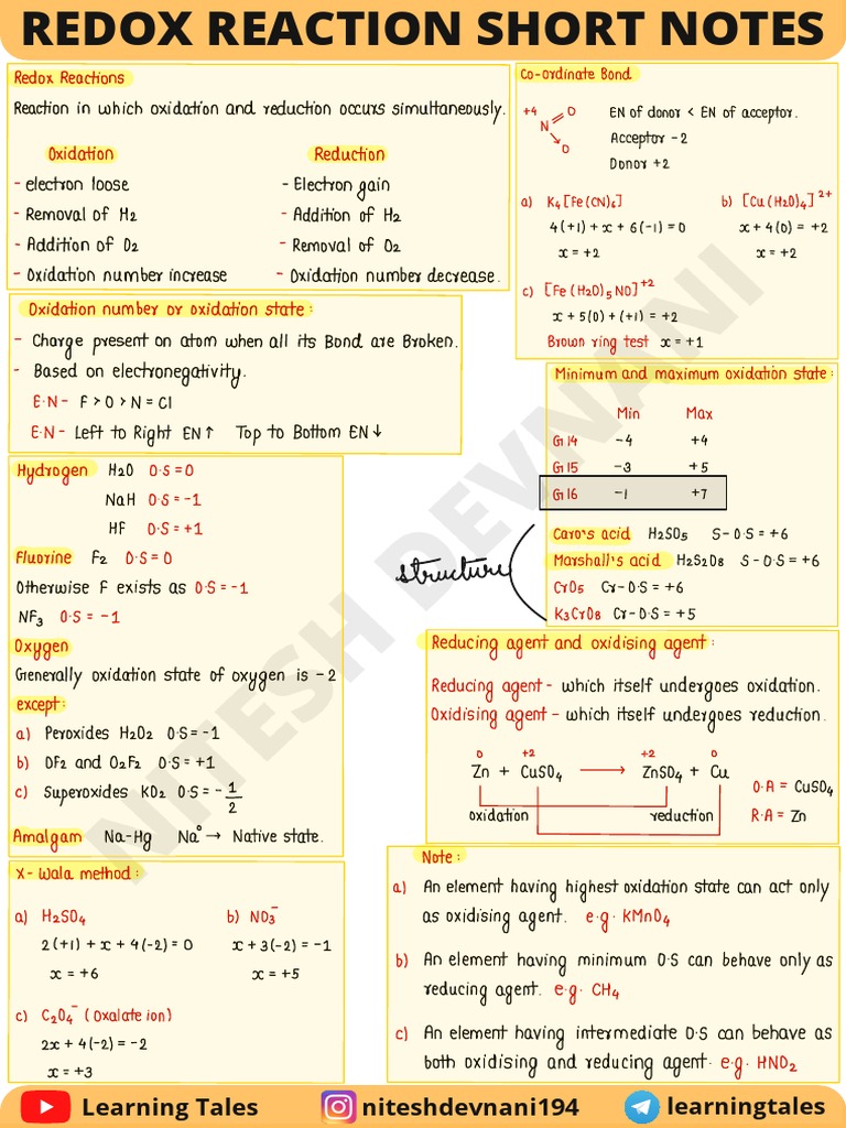 Redox Reaction Short Notes Learning Tales 2 Pdf Redox Titration