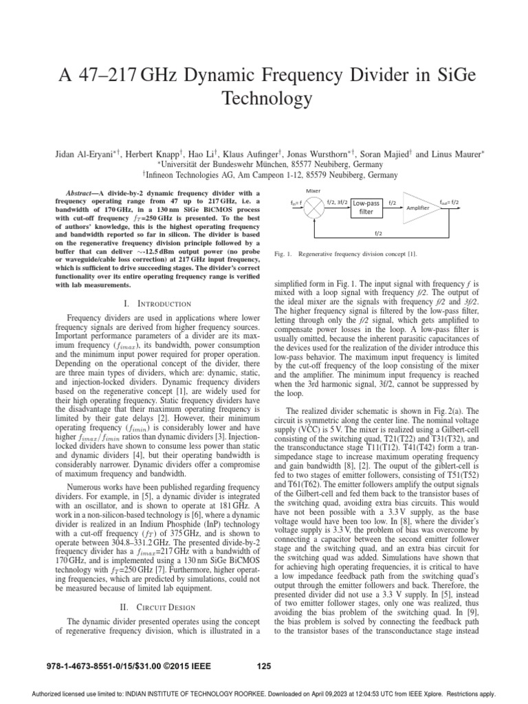 A 47217 GHZ Dynamic Frequency Divider in SiGe Technology PDF Amplifier Information And