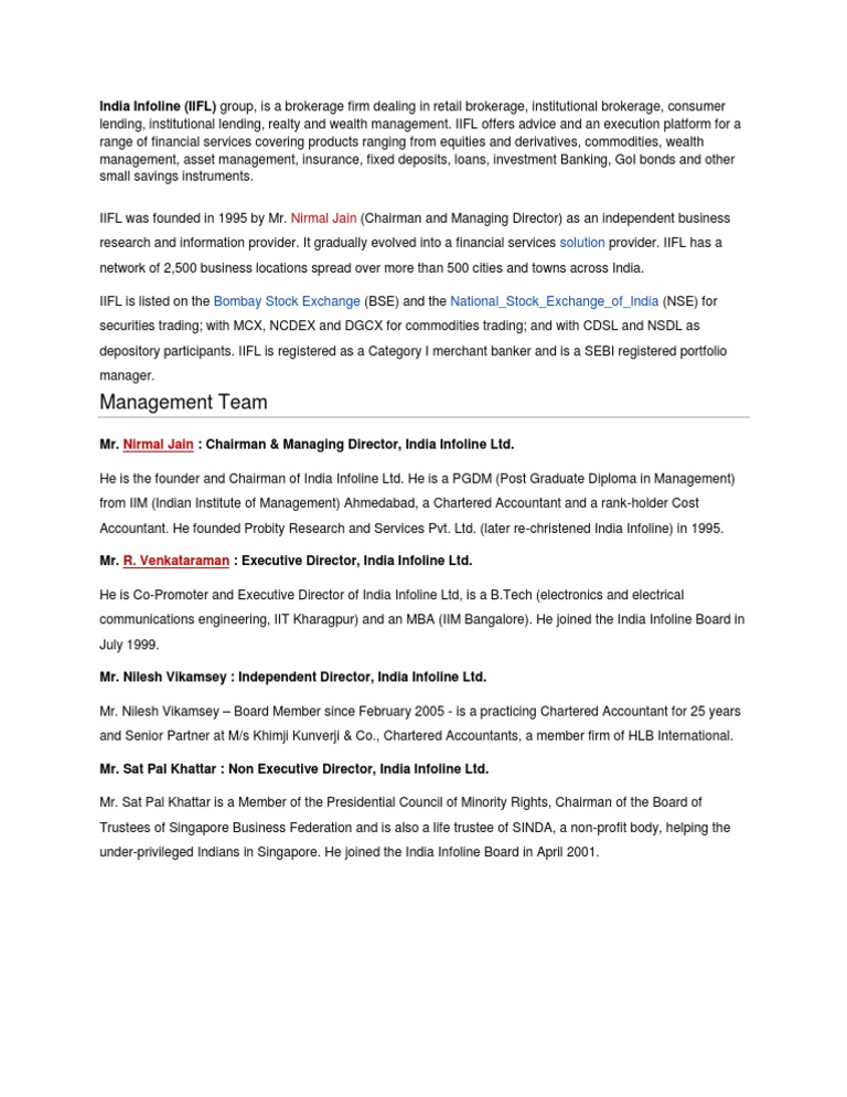 IIFL Founder and Chairman Overview | PDF