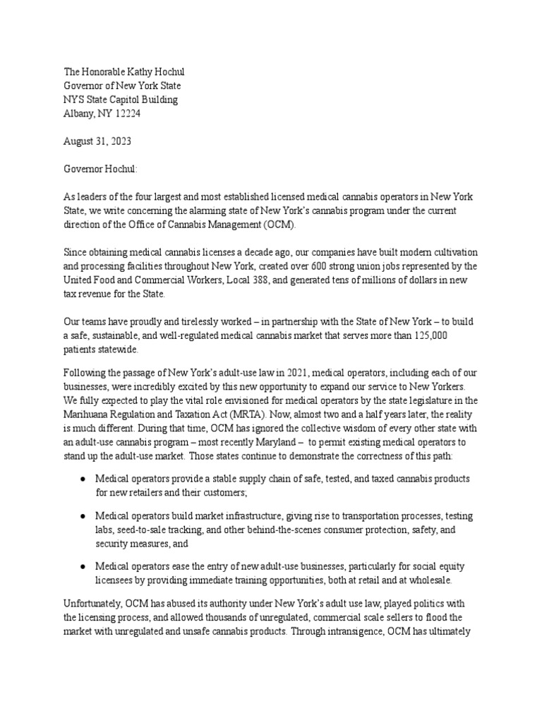 Final August 31 Coalition Letter To Governor Hochul PDF License