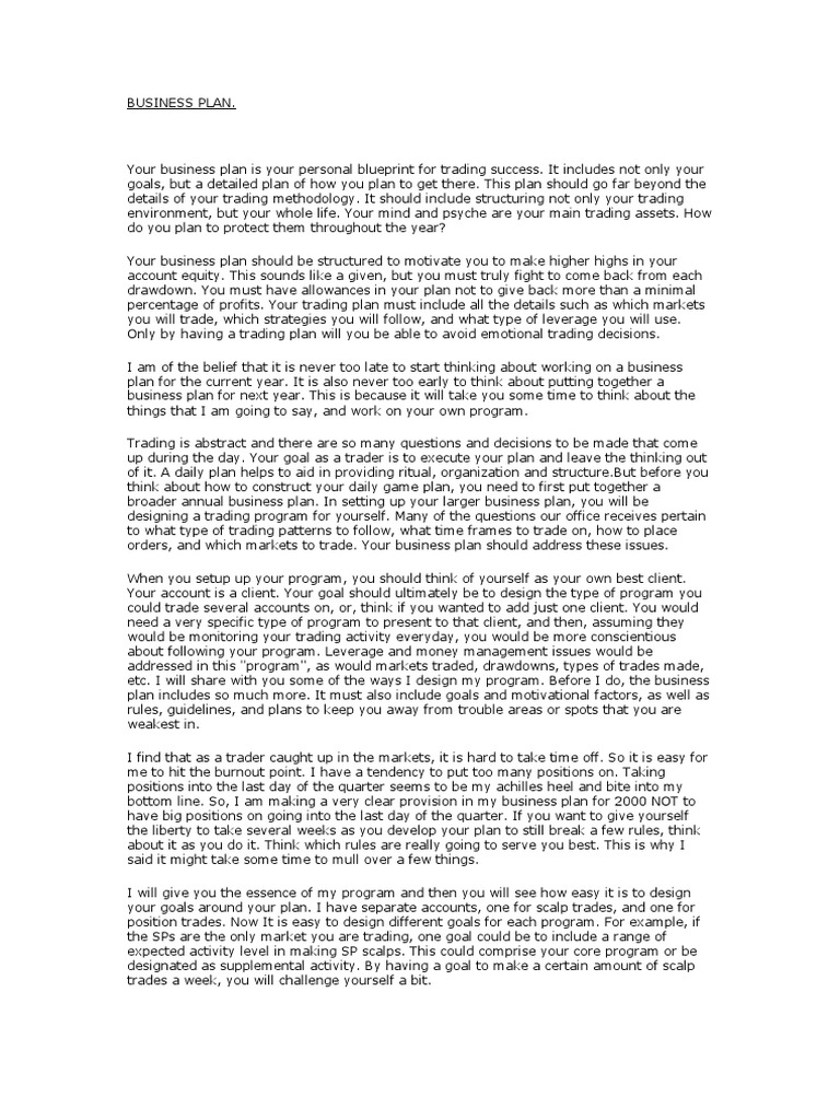 Comprehensive Trading Business Plan | PDF | Day Trading | Financial Markets
