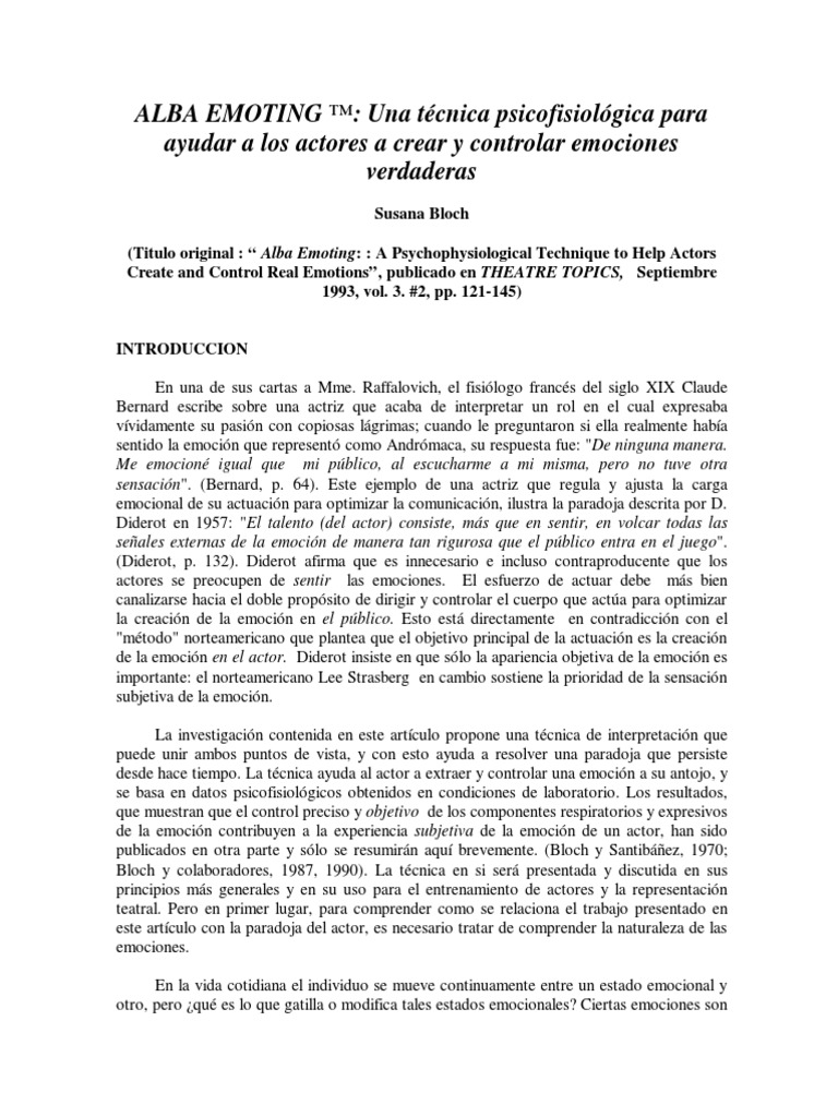 Alba Emoting Una Técnica Psicofisiológica para Entrenar Actores | PDF ...